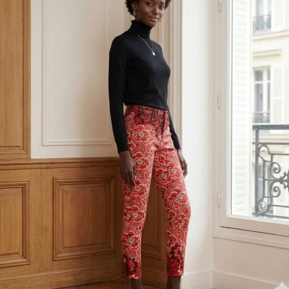 Desigual Altea Skinny Trouser By Christian LaCroix Size 2 Red black floral